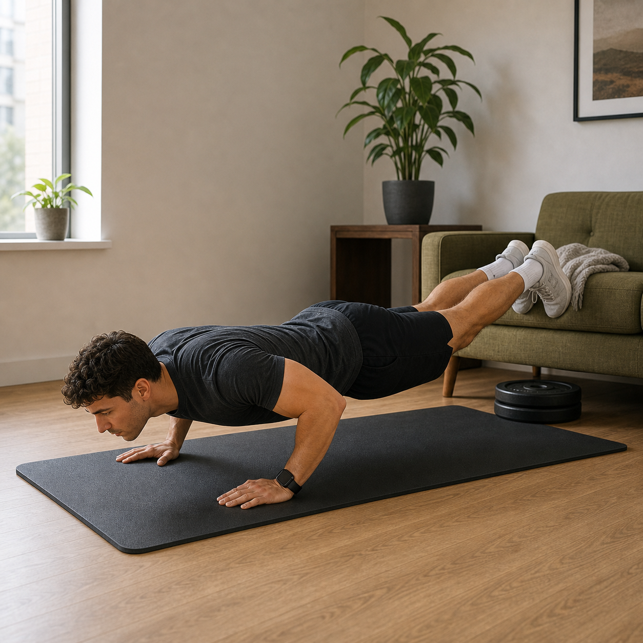 Feet-elevated push-up demonstration